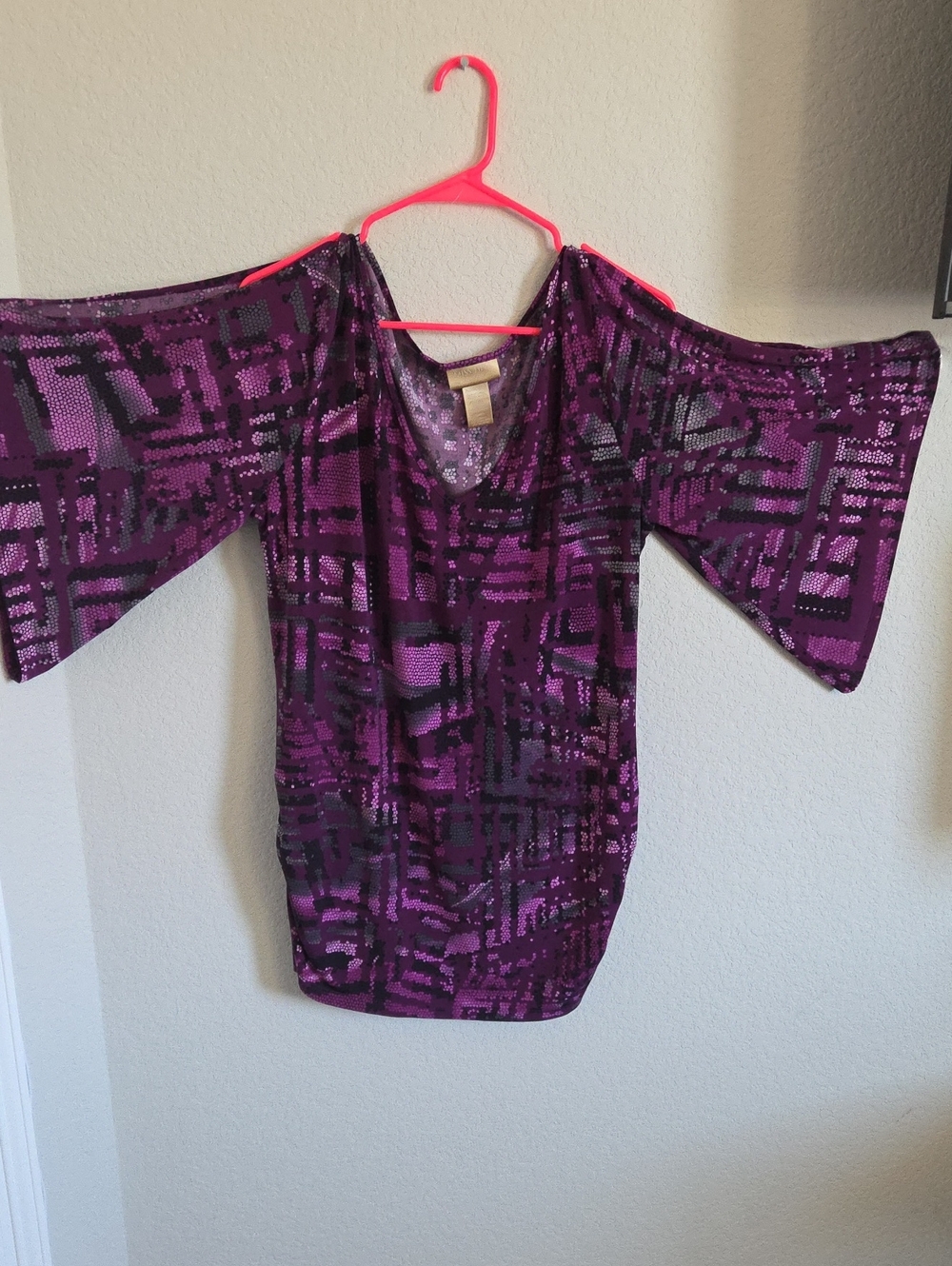 Miss Tina Cold Shoulder Top XL 16-18 Geo Maze Garnet Blouse